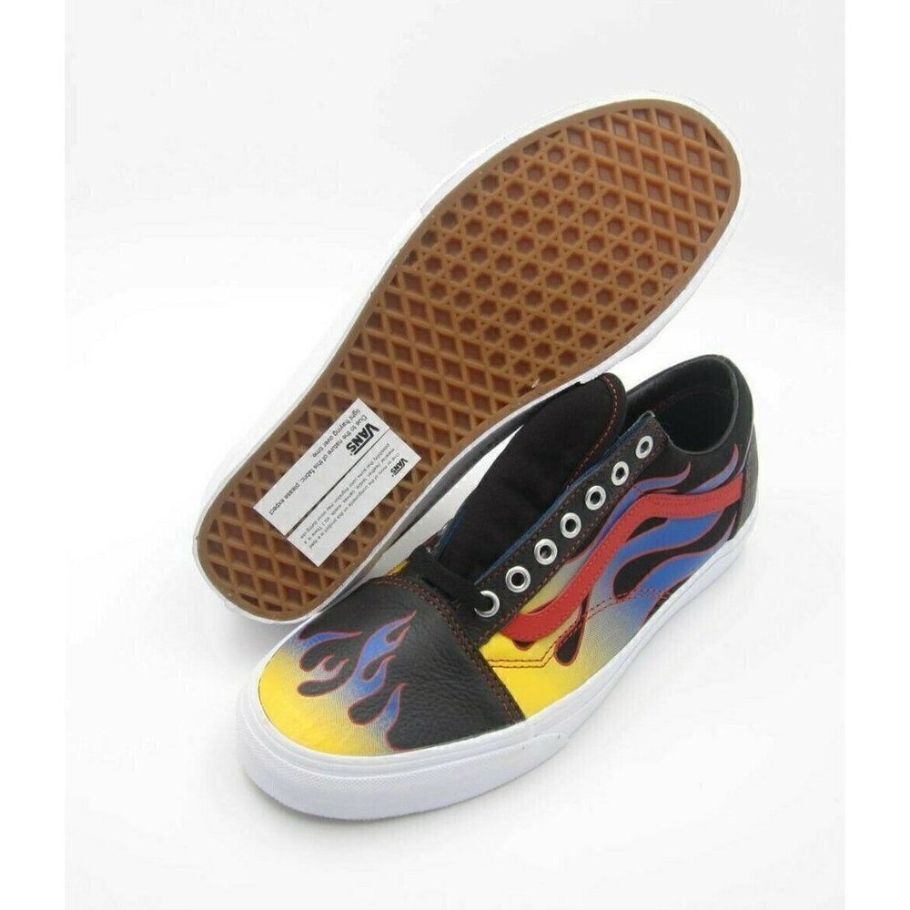 New Vans Old Skool Front Toe Blue/Yellow Flame Classic Skate Shoe Sz 9US (Z56)